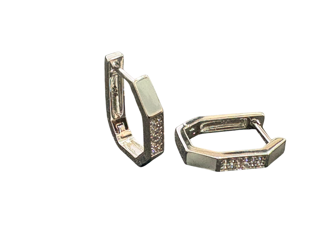 Sterling Silver Hoop Earrings with White CZ