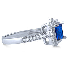 Charger l'image dans la galerie, Sterling Silver Ring with Square Blue Center CZ and White CZ Sides 1
