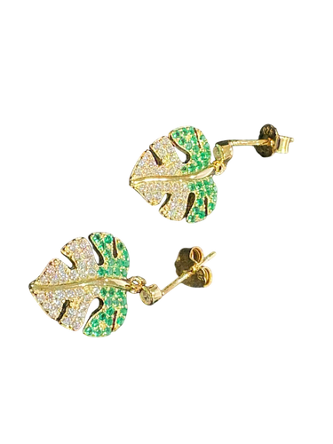 Sterling Silver gold Earrings with White CZ1