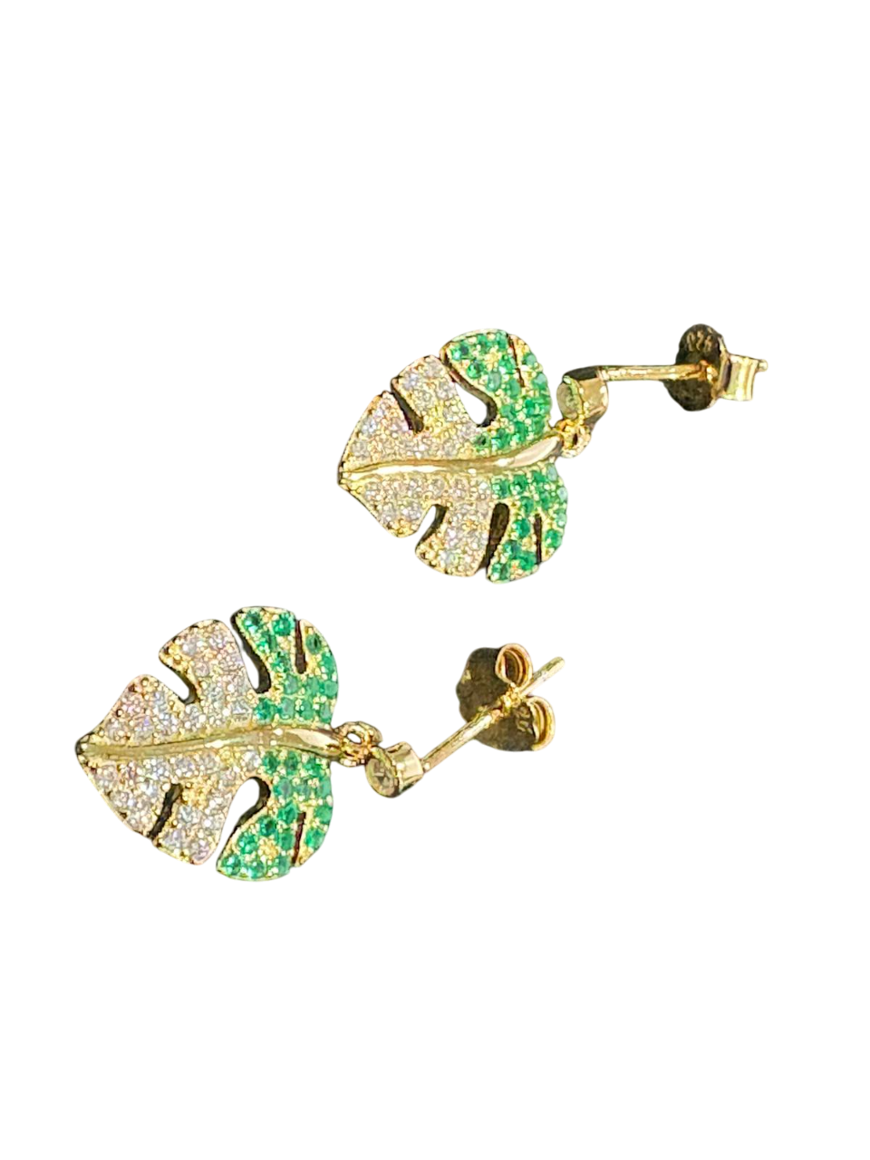 Sterling Silver gold Earrings with White CZ1