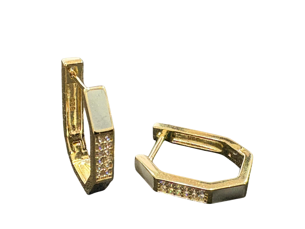 Sterling Silver gold Hoop Earrings with White CZ