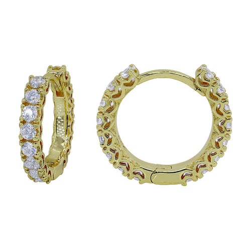 Sterling silver with gold, cubic zirconia round hoop earrings