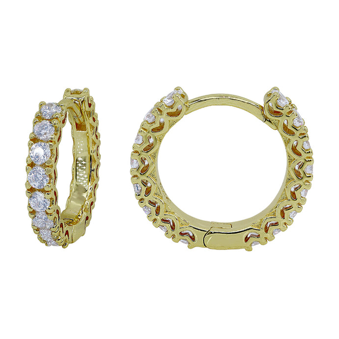 Sterling silver with gold, cubic zirconia round hoop earrings