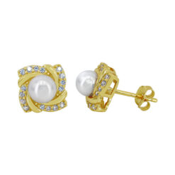 Sterling silver with gold, synthetic pearl stud earrings