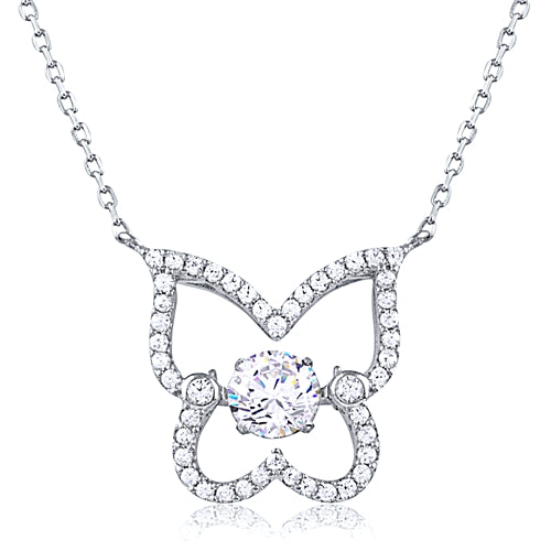 Silver Butterfly Necklace with Dancing CZ in the Center and CZ